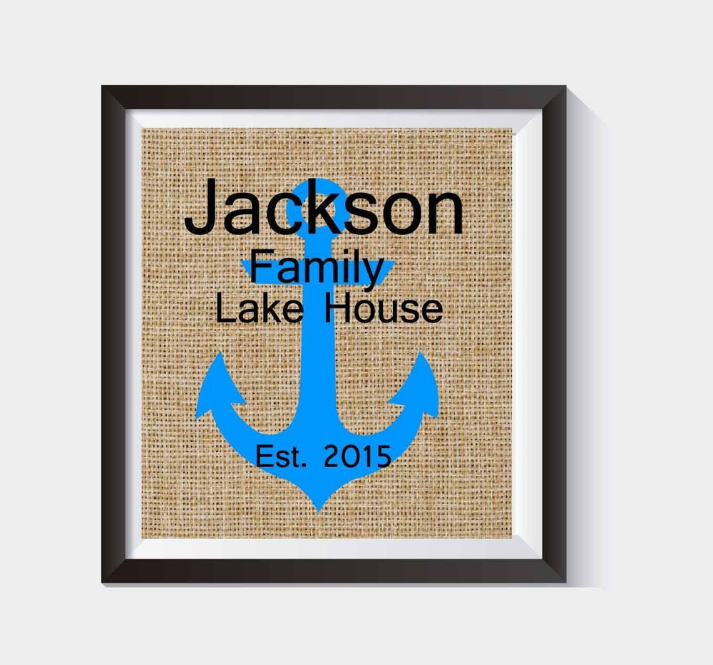 Lovely Housewarming Gift Personalized Lake House Sign - Custom Lake House Sign, Personalized Family Sign,burlap Print, Established Sign # 026 - BOSTON CREATIVE COMPANY