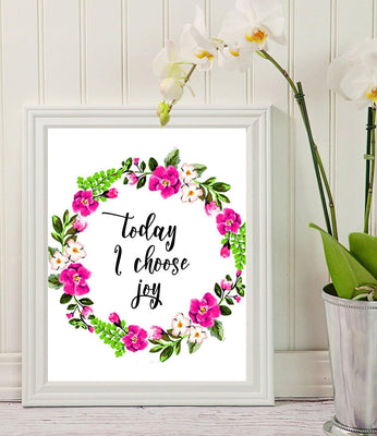 Wall art with quote "Today i choose joy" decor -home decor- modern art floral print-teen room decor- beautiful housewarming -gifts for loved ones- room-entrance-lobby wall art decor - BOSTON CREATIVE COMPANY