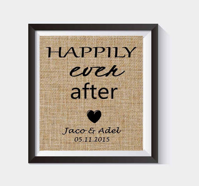 Happily Ever After Burlap Print | Personalized Bridal Shower Gift | Personalized Wedding Gift for Couples | Disney Wedding Gift - BOSTON CREATIVE COMPANY