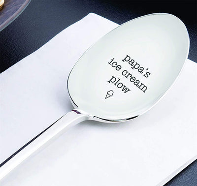 Papa's Ice Cream Plow Spoon | Fathers Day Gift Ideas | Creative Items | Engraved Stainless Steel Spoon . - BOSTON CREATIVE COMPANY