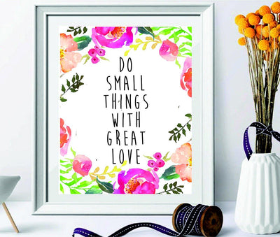 Wall decor frame with motivational lovely quote "DO SMALL THINGS WITH GREAT LOVE"- best home decoration item wall art - Floral Prints- lovely Beautiful water color print - BOSTON CREATIVE COMPANY