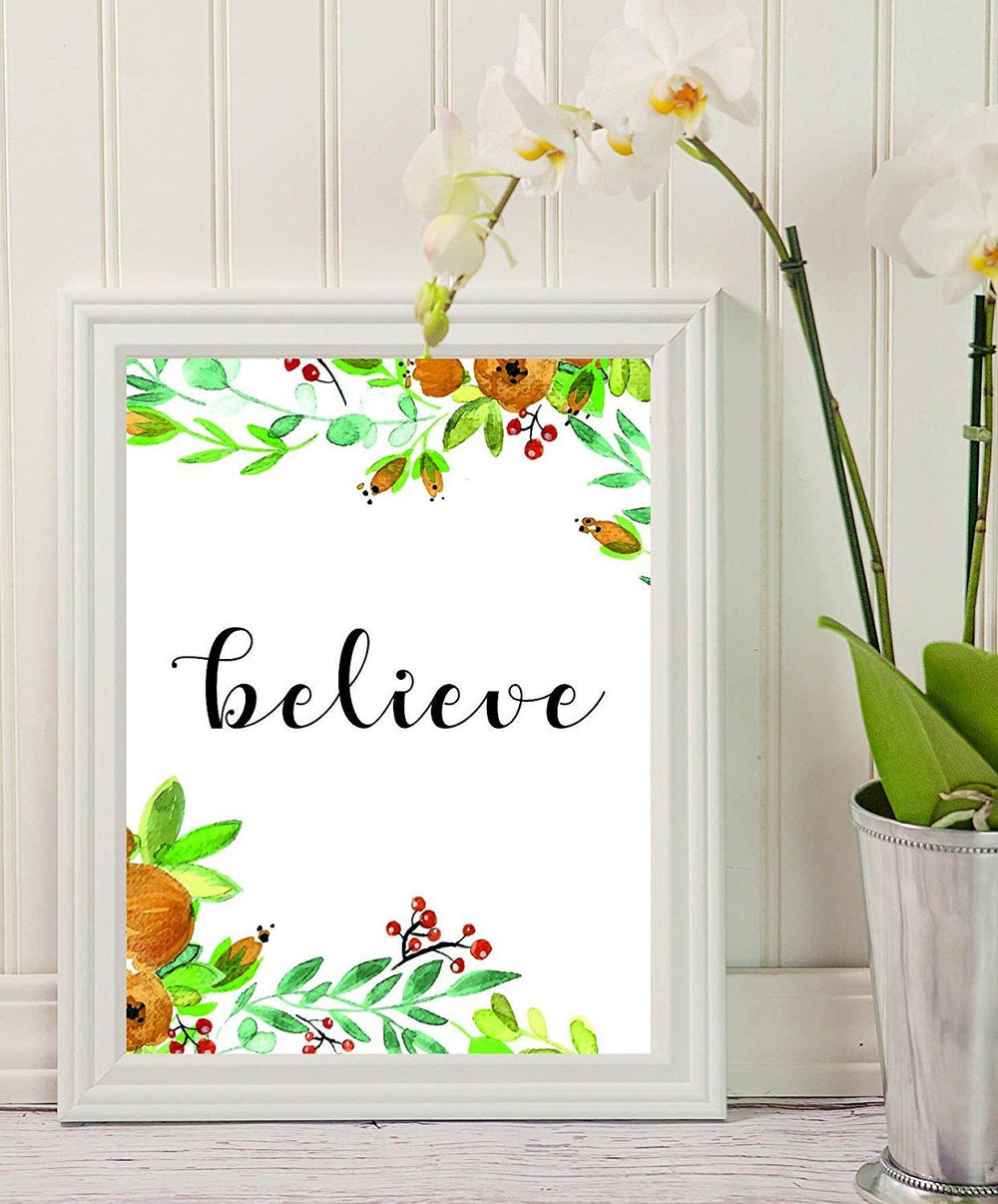 Office Decor - Believe - Home Wall Art - Calligraphy Print - Inspirational Quote - Flowers Office Decor - Floral Art - Office Wall Art - Motivational Quote - Flowers Nursery Decor - BOSTON CREATIVE COMPANY