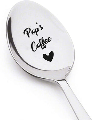Dad gifts - Pops Coffee spoon - Unique Gifts for Dad - Engraved Spoon - Funny gifts - Fathers Day Spoon - coffee lover gifts - Daddy gifts from daughter - 7 Inches - BOSTON CREATIVE COMPANY