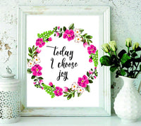 Wall art with quote "Today i choose joy" decor -home decor- modern art floral print-teen room decor- beautiful housewarming -gifts for loved ones- room-entrance-lobby wall art decor - BOSTON CREATIVE COMPANY