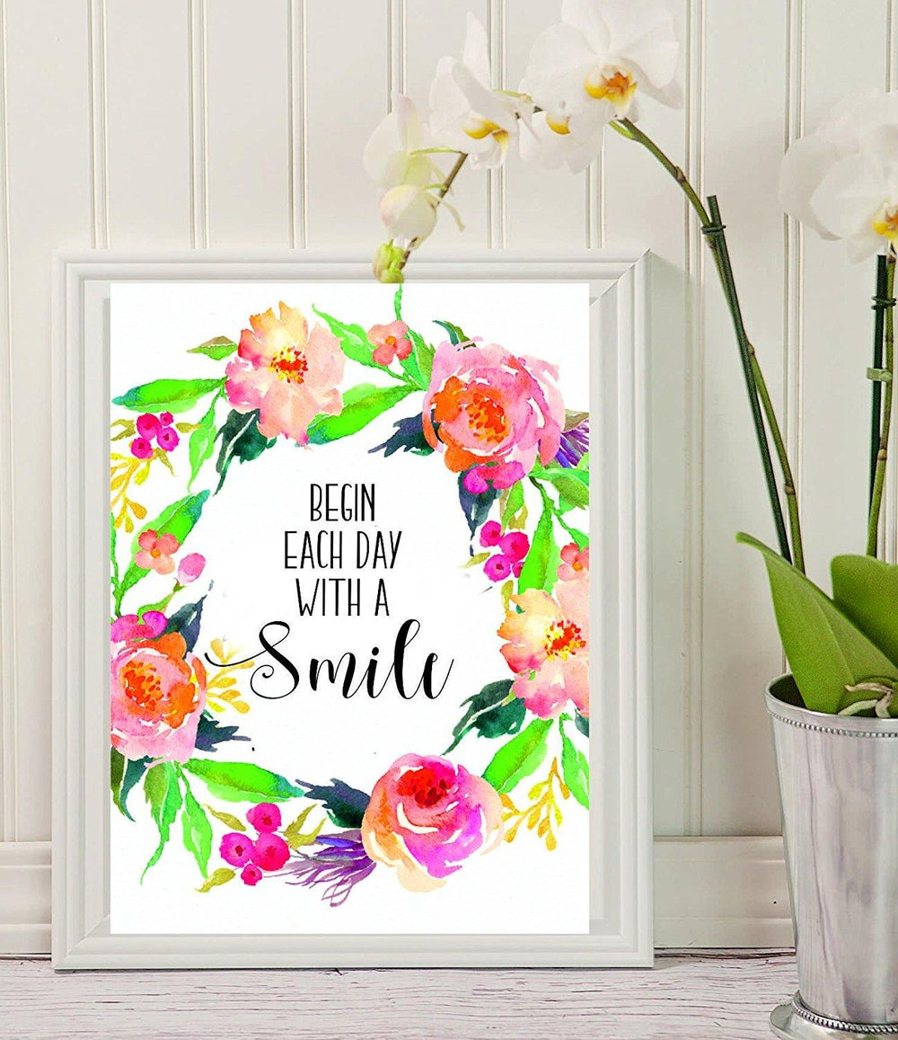 Begin Each Day With A Smile Wall Decal - Bedroom Decals - Bathroom Decals - BOSTON CREATIVE COMPANY