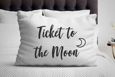 Bedroom Decor - Ticket to the Moon Pillowcase - Self love - White Pillow Cover - Decorative Pillow Covers - Single Pillowcase - BOSTON CREATIVE COMPANY