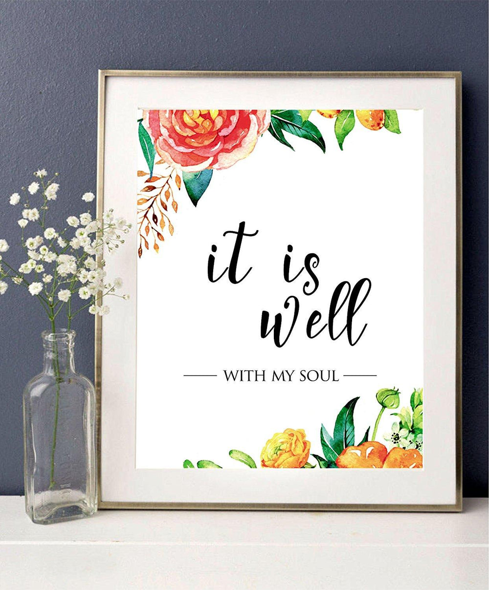It is well with my soul - Printable quote, Christian Wall Print - wall art decor - wedding art - Scripture Print - floral quotes - Home decor - BOSTON CREATIVE COMPANY