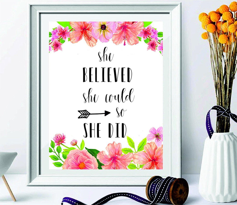 She believed she could so she did printable - quotes print - nursery décor – gifts for women - wall art - inspirational quote - black arrow wall decor - graduation gift - Printable women gift - BOSTON CREATIVE COMPANY