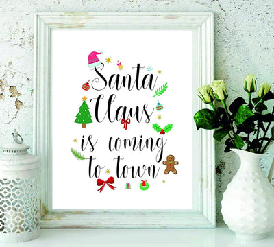 Santa Claus is coming to town - Christmas gifts - Christening Gifts - gifts for kids - wall art prints - home decor - wall art decor - holiday gifts -Unique Christmas Gifts#WP-58 - BOSTON CREATIVE COMPANY