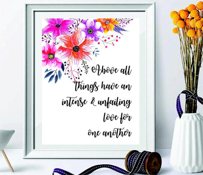 Scripture Verse Printable Art Print 11 x 08.5 - Room décor - Above all things have an intense and unfailing love for one another Printable Wall Art Romans 12:10 Scripture Wall Art - Gifts for women - BOSTON CREATIVE COMPANY