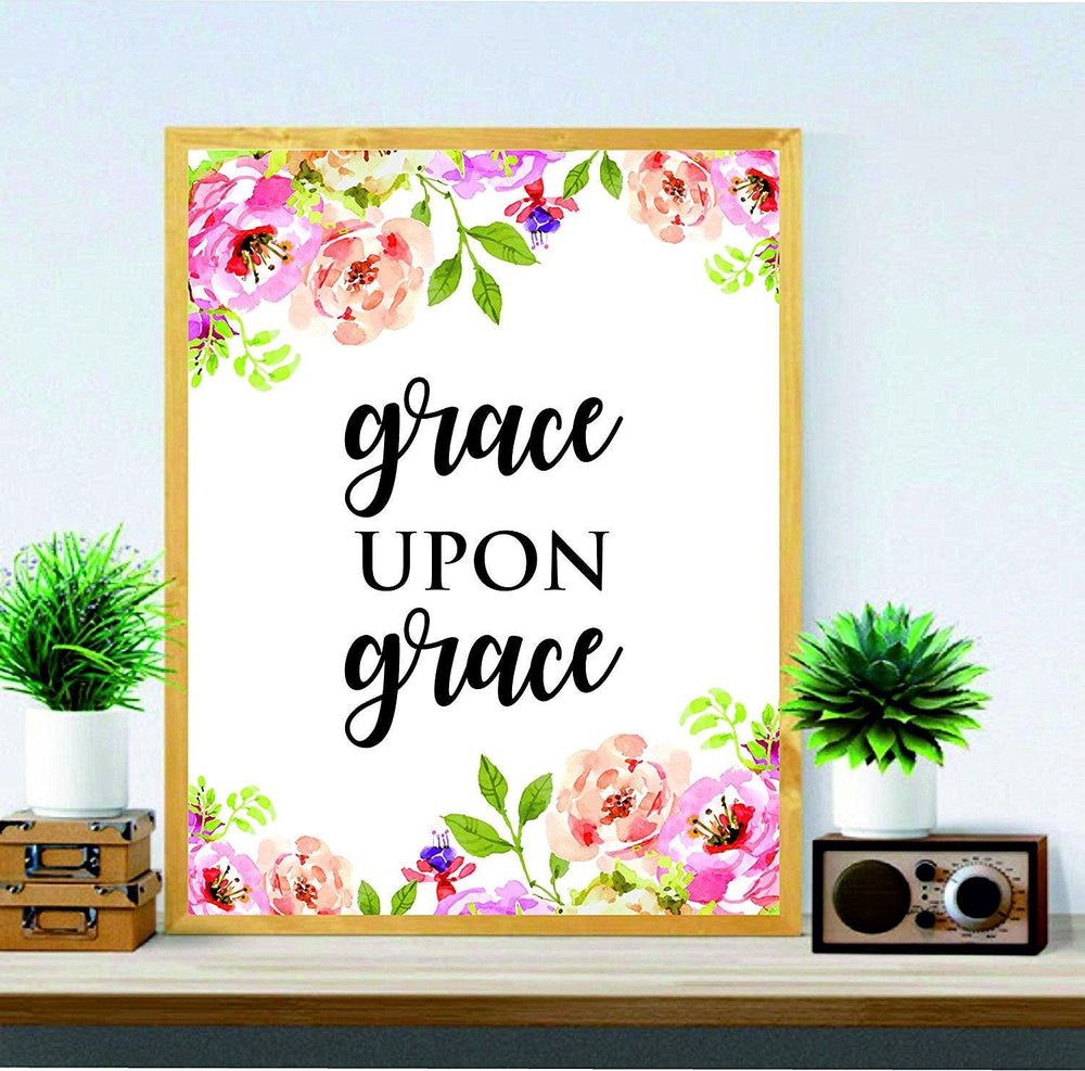 Christian wall art - John 1:16 - Grace Upon Grace - Wall Art - Religious Art - Home decor - Watercolor print art - Calligraphy quote - Bible verse print - Grace print - BOSTON CREATIVE COMPANY