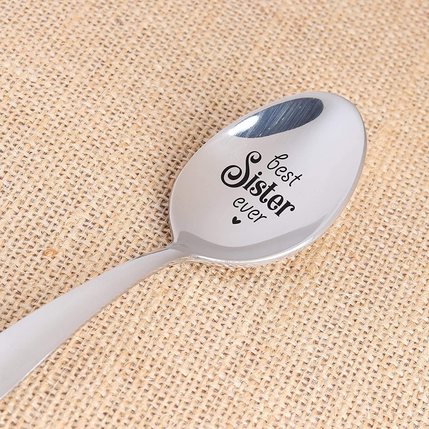 BIGEVENTS Happiness Is Sisterhood Engraved Spoon Gift For Friend Sister Coffee Spoon Coffee Spoons My Peanut Butter Spoon Silver 7 Inches A5 A5