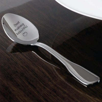 Good Morning Beautiful - Engraved Coffee Spoon with Little Heart - Coffee Tea Cereal Ice Cream Spoon - Inspiring and Unique Gift- Birthday Gifts for her Spoon Gift - BOSTON CREATIVE COMPANY