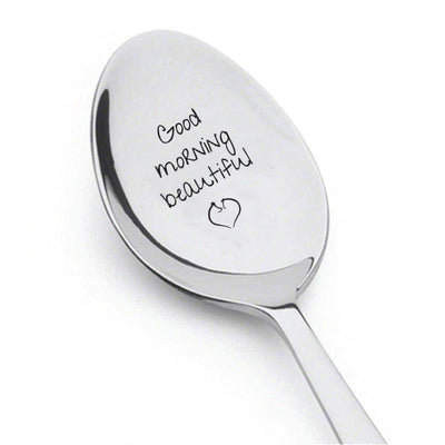 Good Morning Beautiful - Engraved Coffee Spoon with Little Heart - Coffee Tea Cereal Ice Cream Spoon - Inspiring and Unique Gift- Birthday Gifts for her Spoon Gift - BOSTON CREATIVE COMPANY