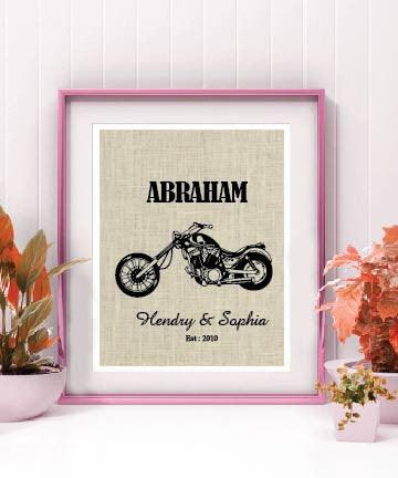 Motorcycle Lovers Gift|Valentines Day Gift|Personalized Burlap Print|Harley Davidson Decor - BOSTON CREATIVE COMPANY