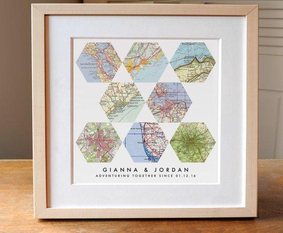 Gift for Couples - Travel Lover - Personalized Map Art