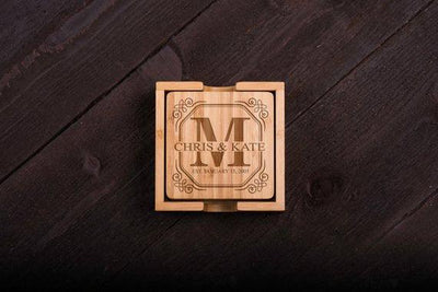 Monogram Date Names Coaster Set of 6 - BOSTON CREATIVE COMPANY