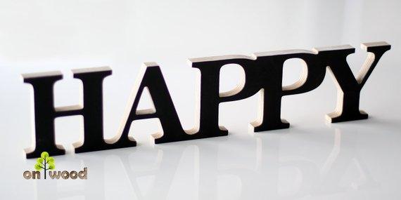 Free standing wooden black HAPPY sign. Home decor. Wall decor. Gift. Wall hanging. Wooden letters. Wooden word. - BOSTON CREATIVE COMPANY