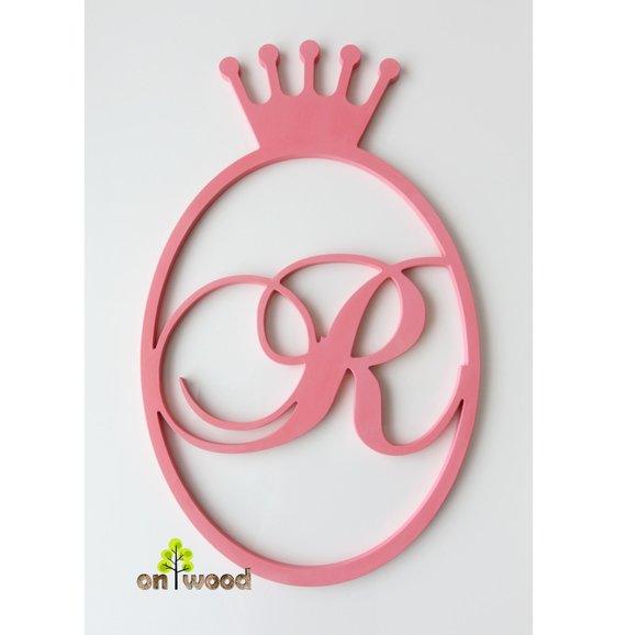 Nursery monogram with crown. Front door hanger. Wall decor. Gift. Wall hanging. Wooden monogram. Nursery decor. - BOSTON CREATIVE COMPANY