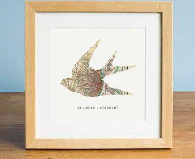 St Louis Map, Swallow Map of St Louis Missouri, Map Art, Saint Louis Print - BOSTON CREATIVE COMPANY