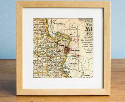 Any Framed City Square Map Print, 8x8 Framed Customized Map Print, St Louis Map, Personalized Map Art, Map Art Square, Gift Map Art - BOSTON CREATIVE COMPANY