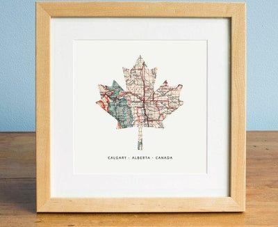 Canada Maple Leaf Map - Map of Calgary, Calgary Alberta Map, Maple Leaf, Canada Map, Gift for Canadian - BOSTON CREATIVE COMPANY