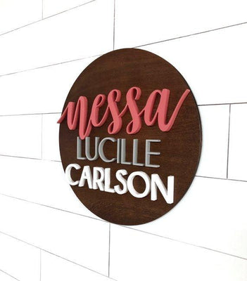 Bold Custom Name Sign | 24" Round Sign | Baby Name Sign - BOSTON CREATIVE COMPANY