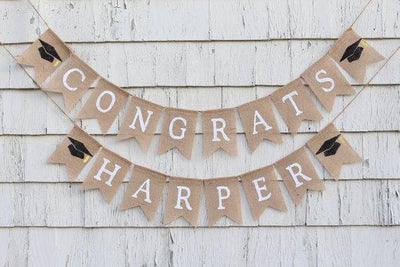 Graduation Burlap Banner, Class of 2018 Bunting Graduation Decor - BOSTON CREATIVE COMPANY