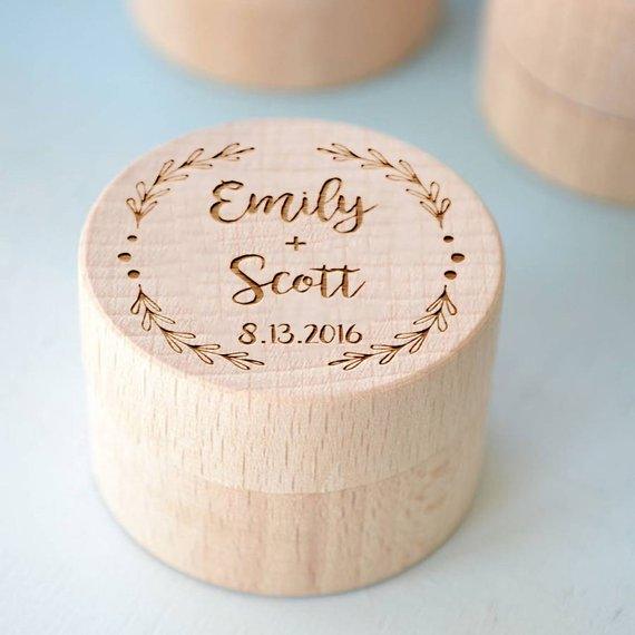 Personalized Round Unique Jewelry Wooden Engraved Ring Box - BOSTON CREATIVE COMPANY