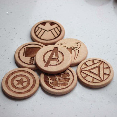 Avengers Round engraved wood coasters - Set of 6 - BOSTON CREATIVE COMPANY