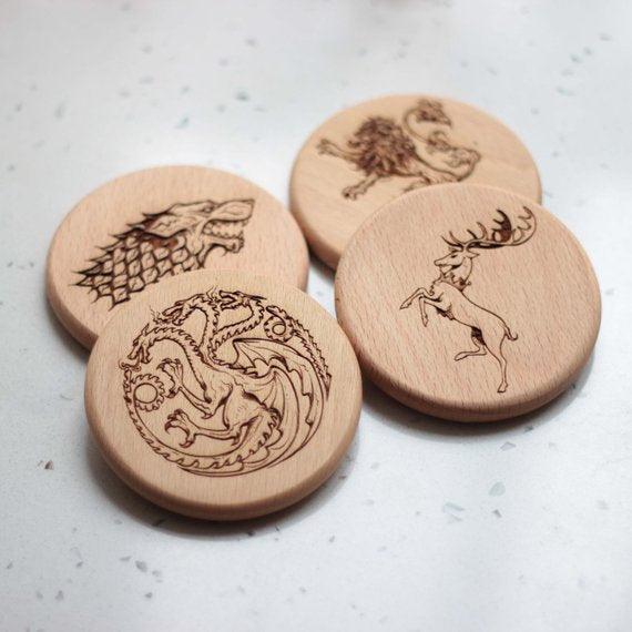 Game of  thrones engrave wooden coasters - Set of 6 - BOSTON CREATIVE COMPANY