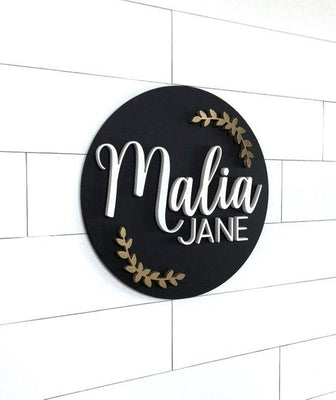 Olive Custom Name Sign | 18" Round Sign | Baby Name Sign - BOSTON CREATIVE COMPANY