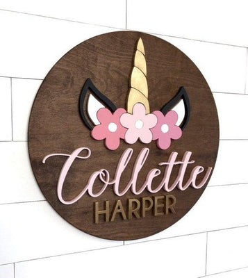 Custom Unicorn Name Sign | 24" Round Sign | Baby Name Sign | Nursery Room Decor - BOSTON CREATIVE COMPANY