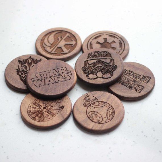 Star wars engraved wooden coasters - set of 6 - BOSTON CREATIVE COMPANY