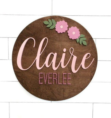 Custom Name Sign | 24" Round Sign | Baby Name Sign - BOSTON CREATIVE COMPANY