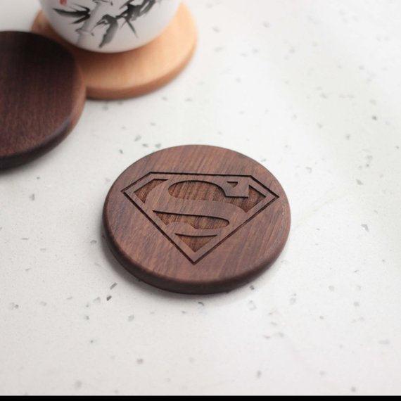 Superman wooden engraved coasters - Set of 6 - BOSTON CREATIVE COMPANY