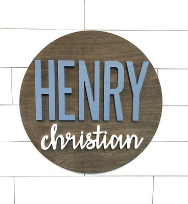 Custom Nursery Sign | 24" Round Sign | Baby Name Sign | Nursery Room Decor - BOSTON CREATIVE COMPANY