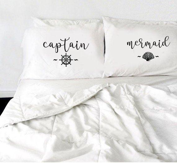 Captain Mermaid Pillow Case Set, Couples Pillowcase Anniversary Gift - BOSTON CREATIVE COMPANY