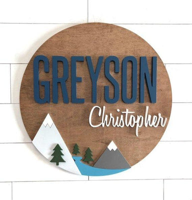 Custom Name | 24" Mountain Sign | Baby Name Sign - BOSTON CREATIVE COMPANY