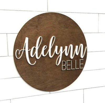 Name Sign wooden round Baby Sign - BOSTON CREATIVE COMPANY