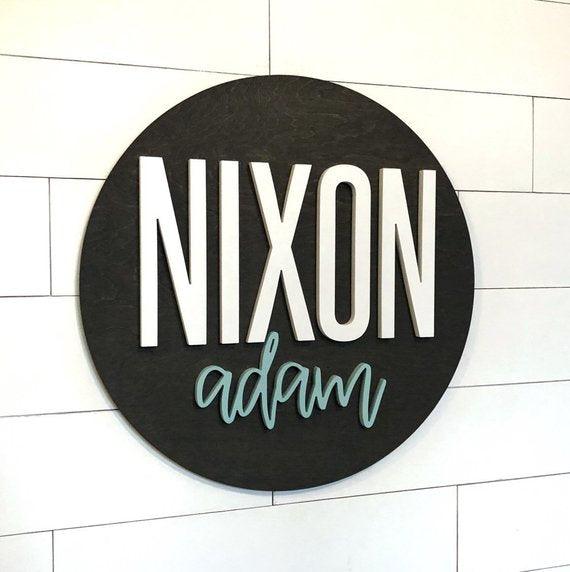 24" Wooden Nursery Name Sign | Round plaque | Baby Name Sign - BOSTON CREATIVE COMPANY