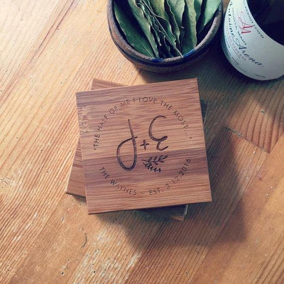 Personalized Coaster Set Engraved Initials Wedding Gift or Anniversary Gift - BOSTON CREATIVE COMPANY