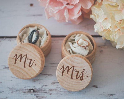 Mr. & Mrs. Ring Box Set Engraved Wedding Ring Box - BOSTON CREATIVE COMPANY