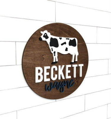 Nursery Custom Name | 24" Farm Cow Sign | Baby Name Sign - BOSTON CREATIVE COMPANY