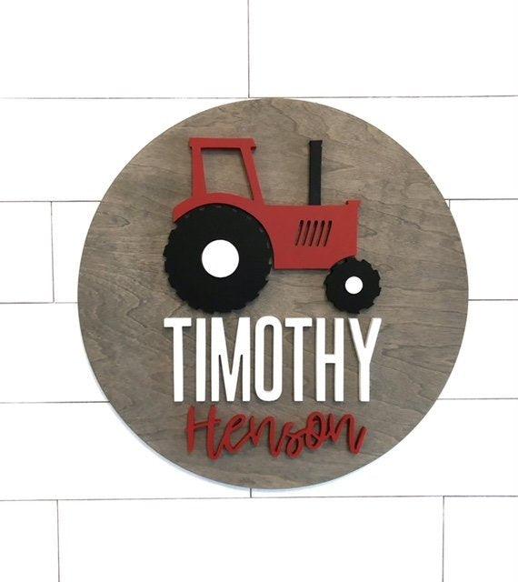 Custom Name | 24" Tractor Sign | Baby Name Sign | Nursery Room Decor - BOSTON CREATIVE COMPANY