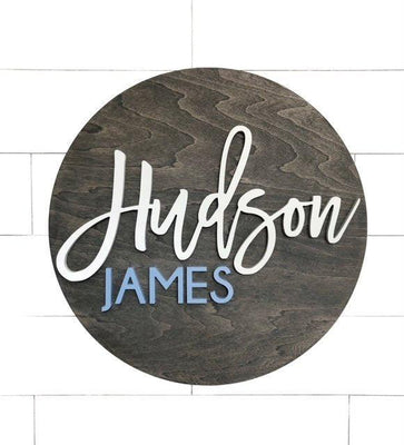 Custom Sign | 24" Diameter | Child or Baby Name | Nursery Sign - BOSTON CREATIVE COMPANY