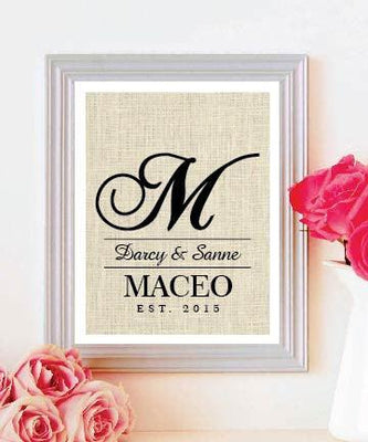 Burlap Print Monogram | Monogram Wedding Gift | Personalized Wedding Gift for Couple | Gift for Her - BOSTON CREATIVE COMPANY