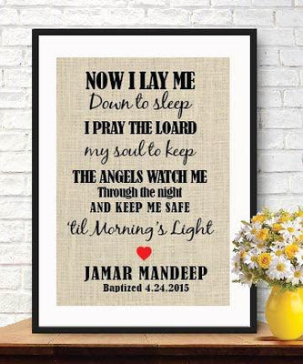 Now I Lay Me Down to Sleep - Gift for Children - Burlap Print -Christening Gifts-Prayer for children - BOSTON CREATIVE COMPANY